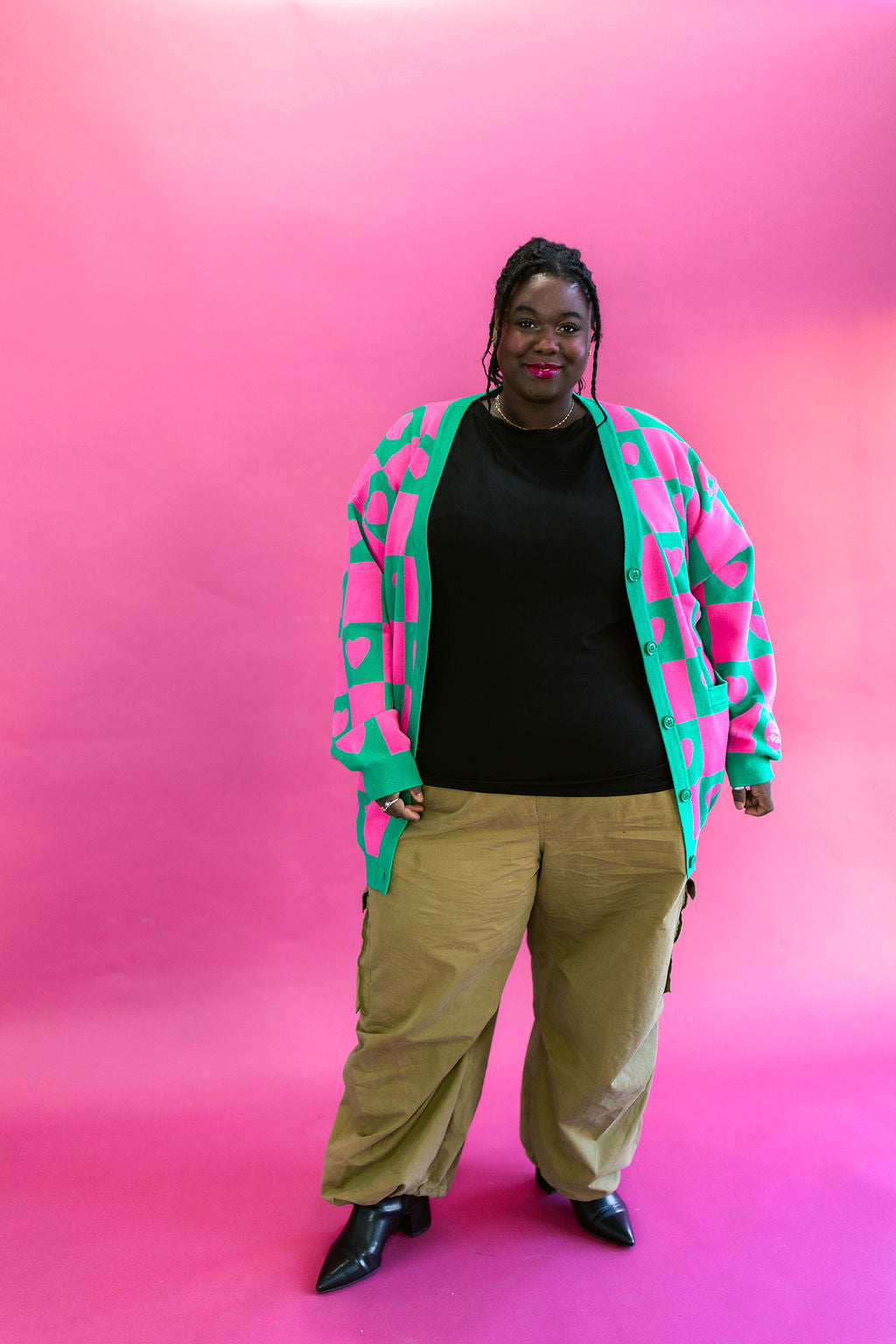 TABY ORIGINAL: Radical Self Love Cardigan In GREEN & PINK*** Sizes XS-5X!***