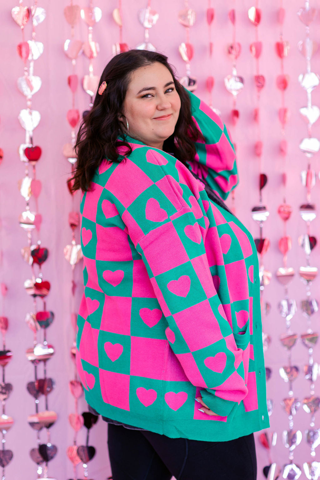 TABY ORIGINAL: Radical Self Love Cardigan In GREEN & PINK*** Sizes XS-5X!***