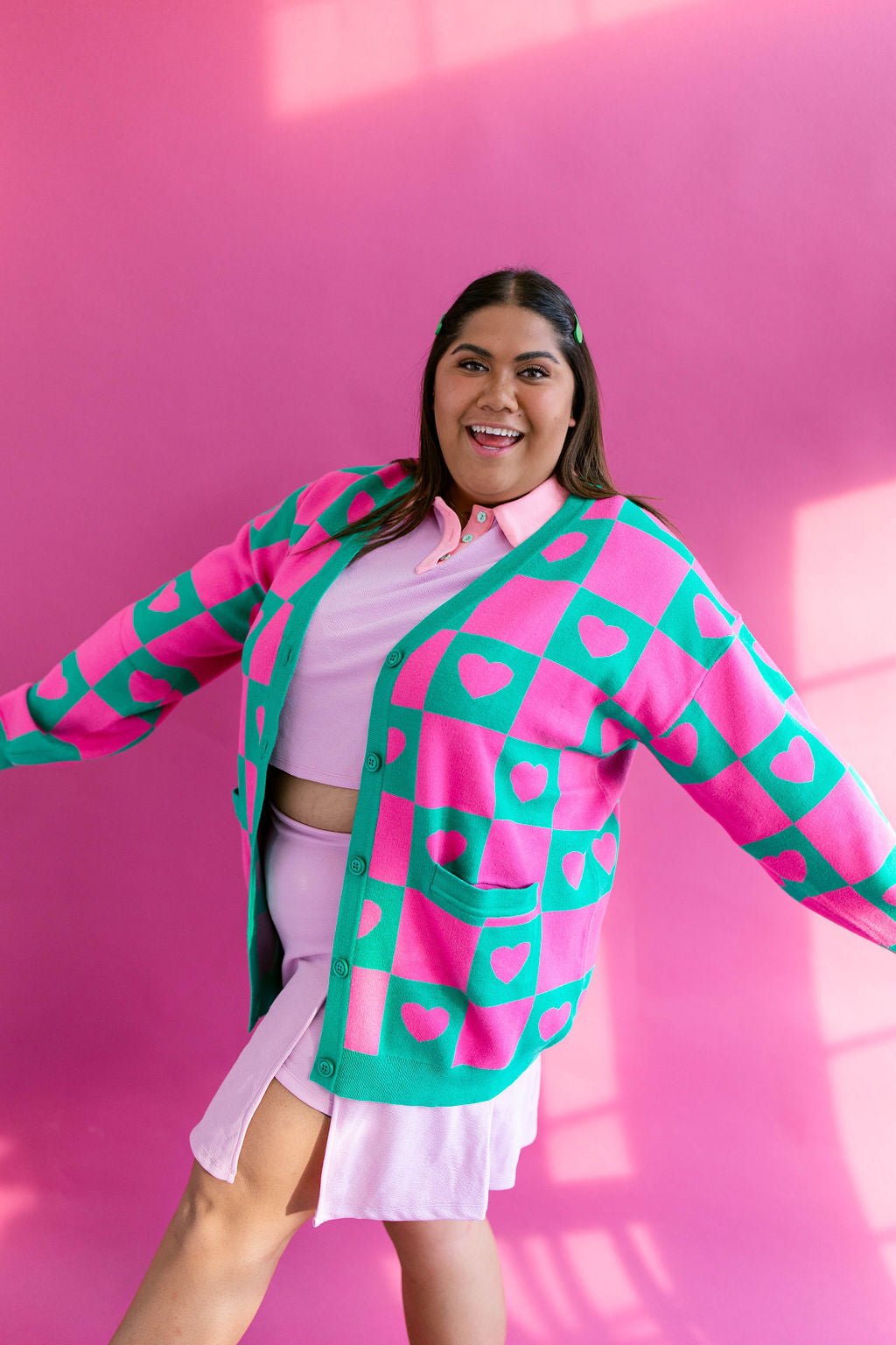 TABY ORIGINAL: Radical Self Love Cardigan In GREEN & PINK*** Sizes XS-5X!***