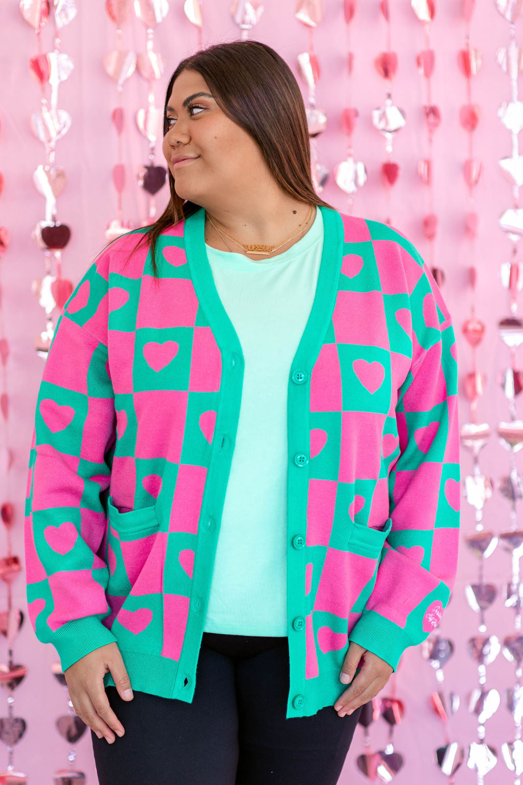 TABY ORIGINAL: Radical Self Love Cardigan In GREEN & PINK*** Sizes XS-5X!***