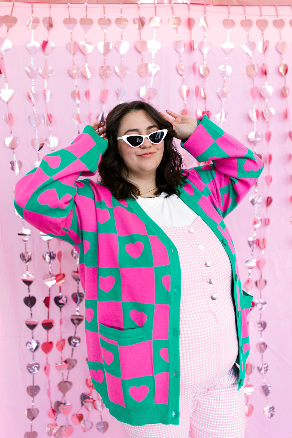 TABY ORIGINAL: Radical Self Love Cardigan In GREEN & PINK*** Sizes XS-5X!***