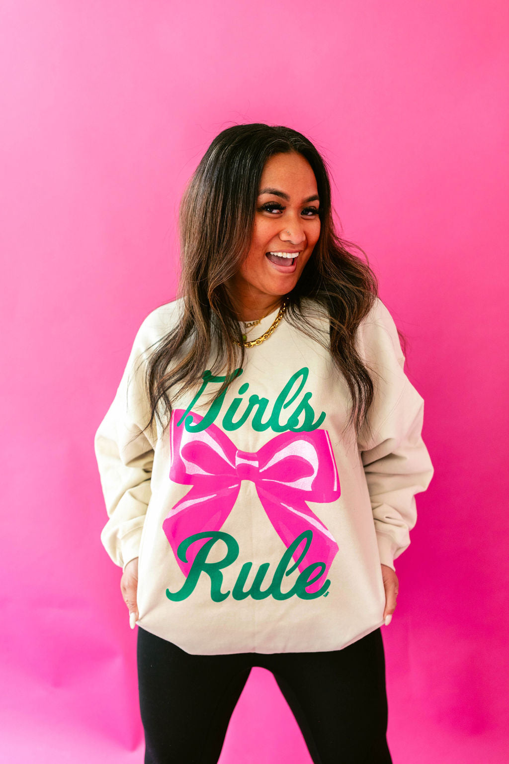 TABY ORIGINAL: Girls Rule Pullover Crew Neck in SAND*** In Sizes XS-5X!***