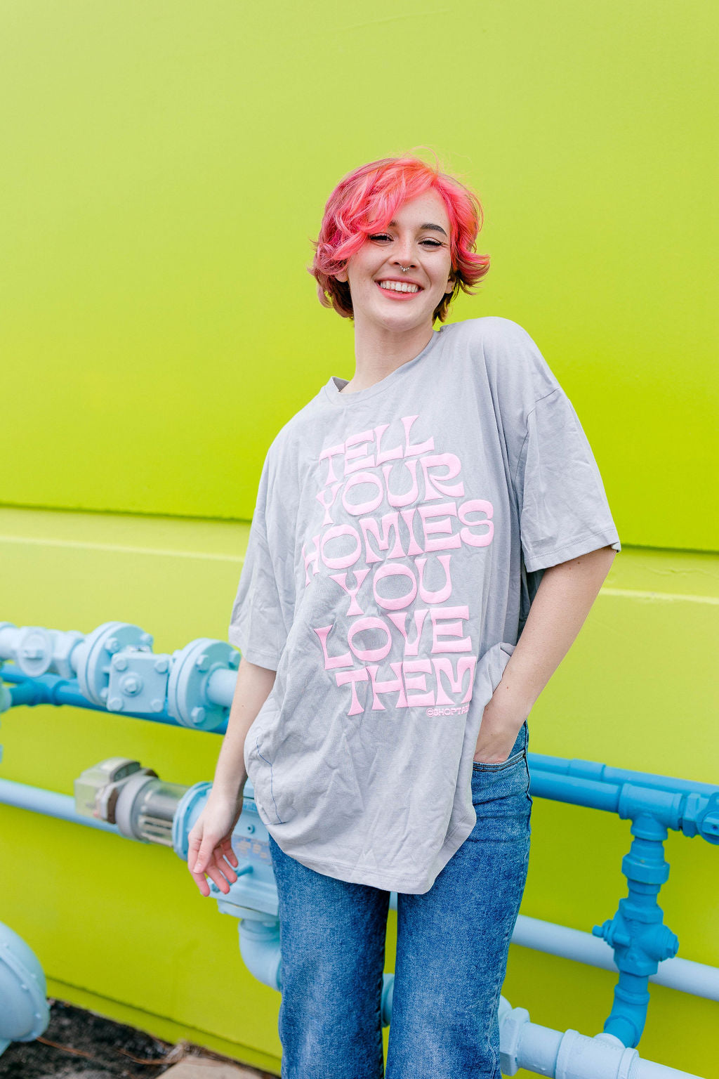 TABY ORIGINAL: Tell Your Homies You Love Them Boxy Tee IN PUFF*** IN STONE GREY***