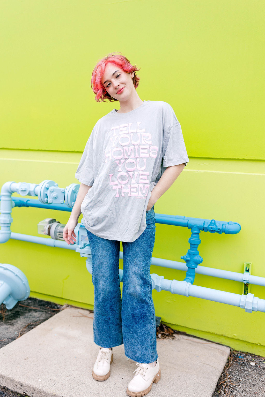 TABY ORIGINAL: Tell Your Homies You Love Them Boxy Tee IN PUFF*** IN STONE GREY***