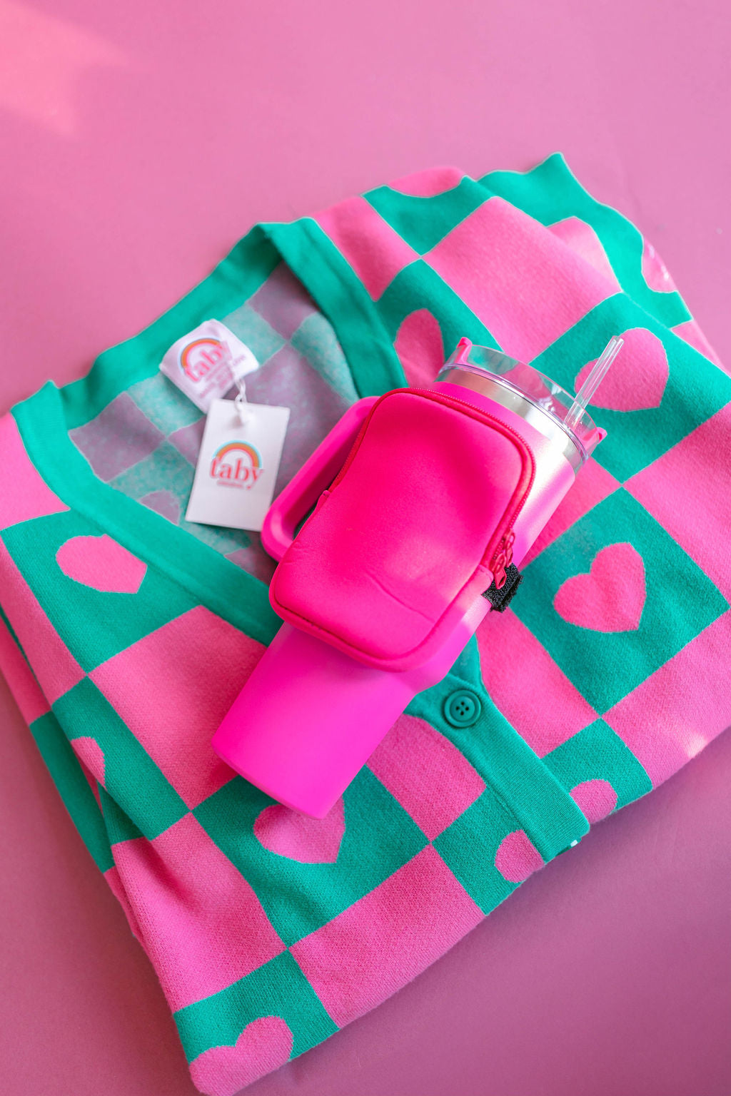 TABY ORIGINAL: Radical Self Love Cardigan In GREEN & PINK*** Sizes XS-5X!***