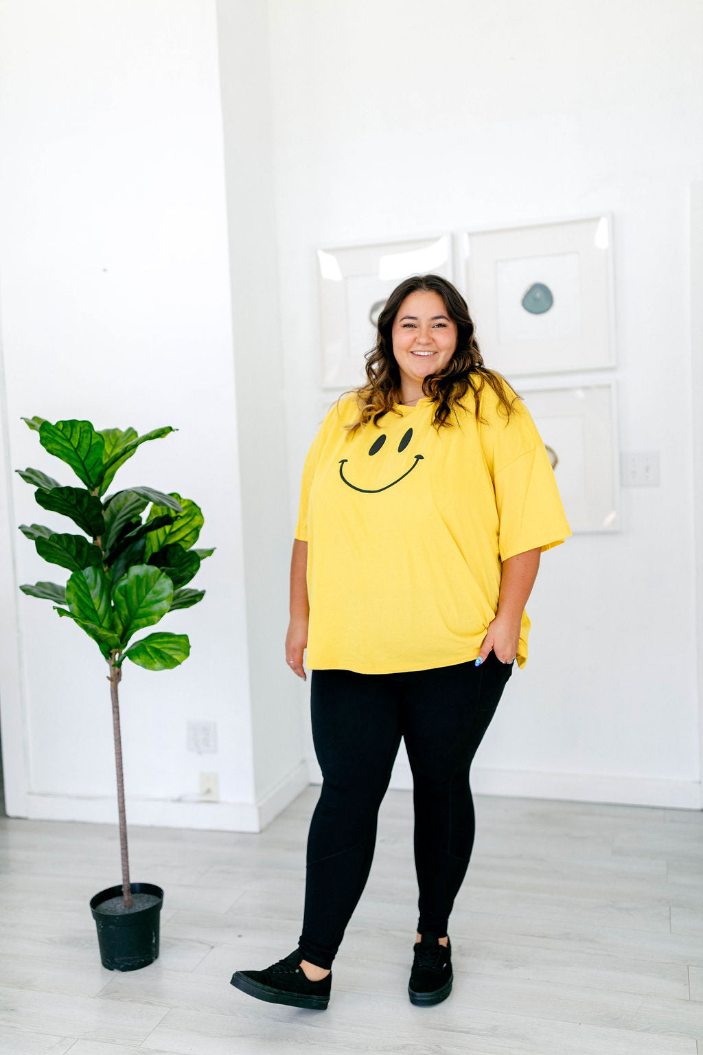 TABY ORIGINAL DESIGN: Smiley Boxy Tee PUFF*** IN BRIGHT YELLOW***