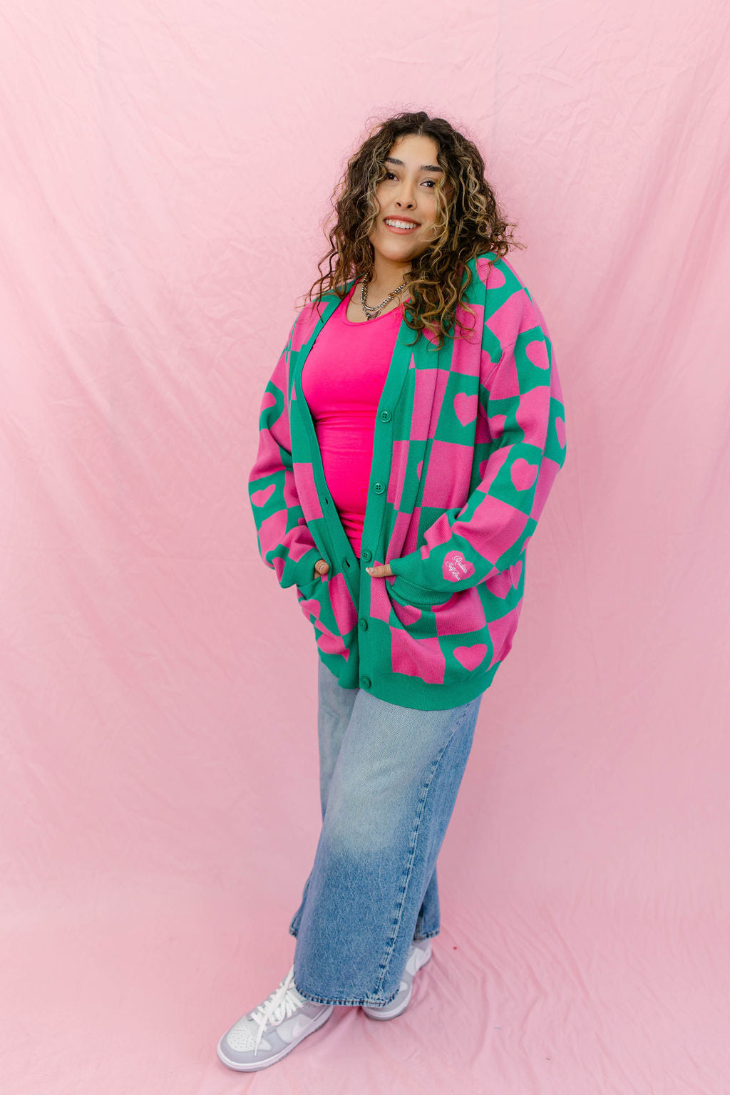 TABY ORIGINAL: Radical Self Love Cardigan In GREEN & PINK** RESTOCKED***