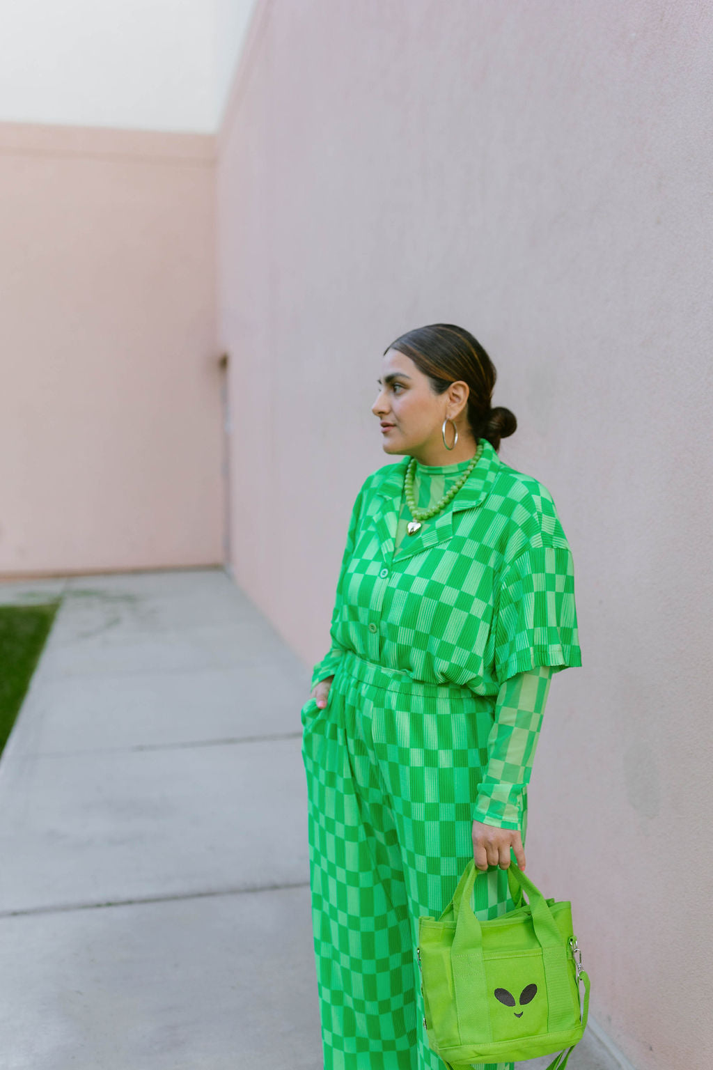 TABY ORIGINAL: Green Grid Mesh Top