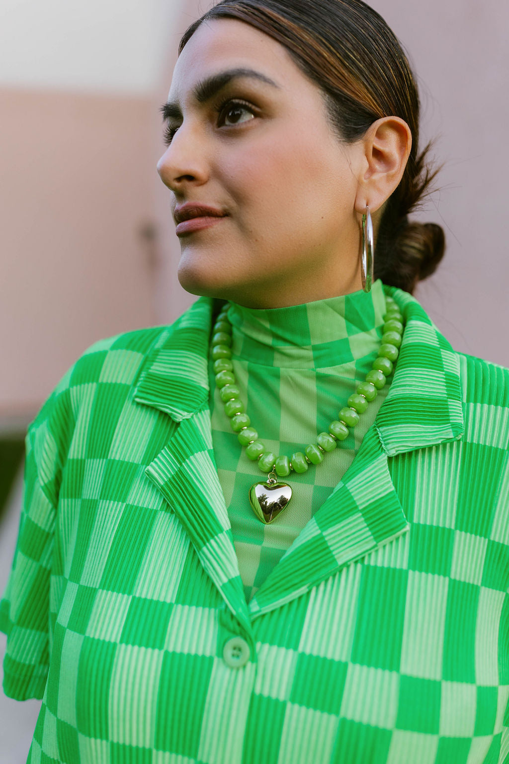 Golden Heart Necklace In GREEN***