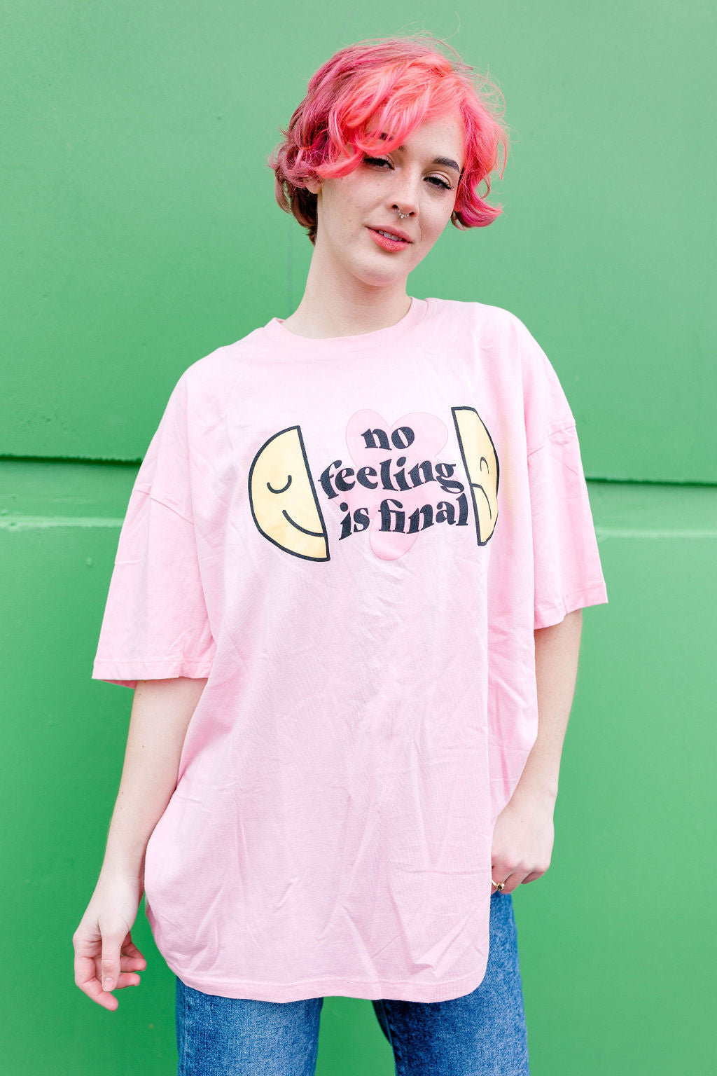 TABY ORIGINAL: No Feeling Is Final Boxy Tee In PINK*** RESTOCKED***