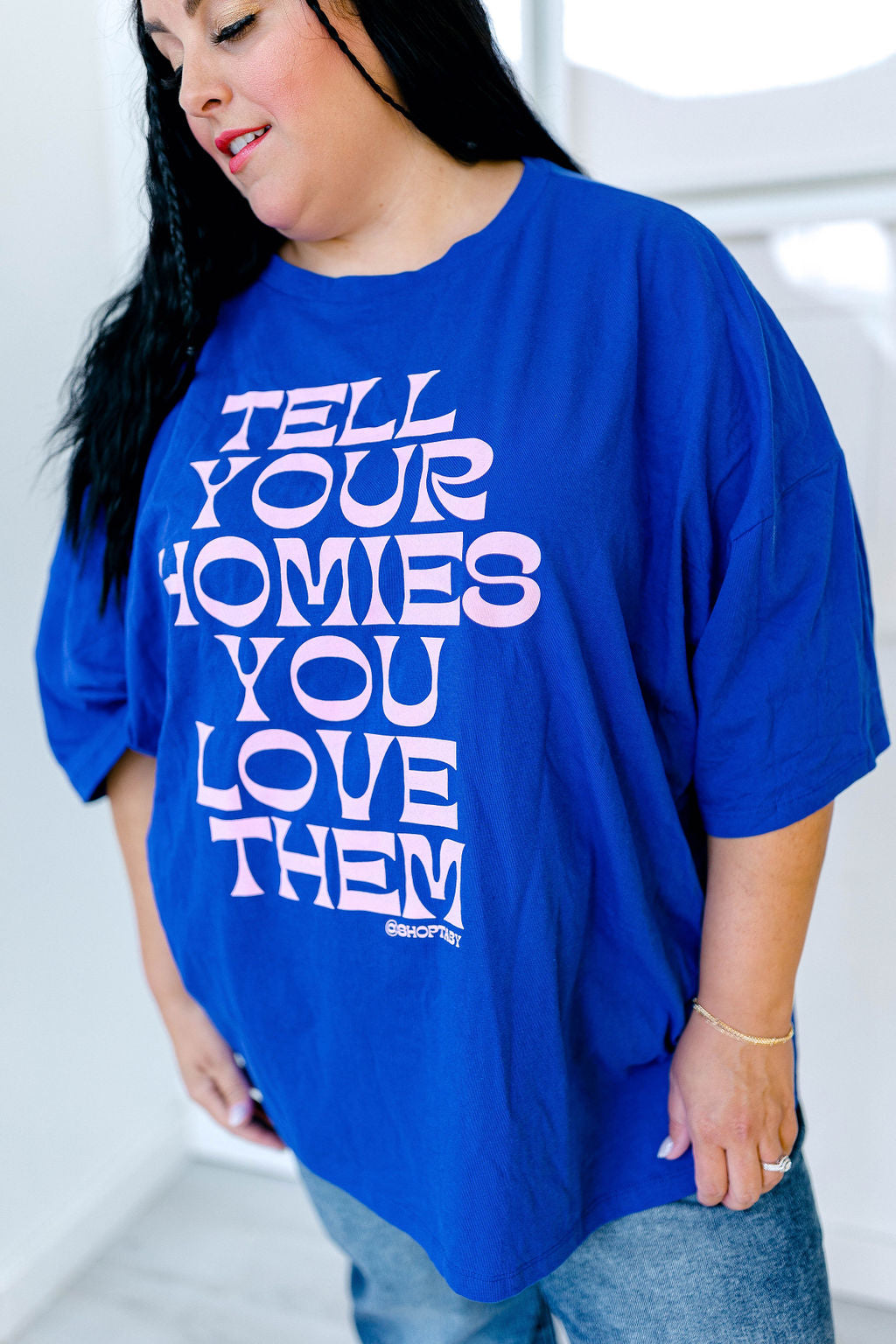 TABY ORIGINAL: Tell Your Homies You Love Them Boxy Tee In AZURE BLUE***