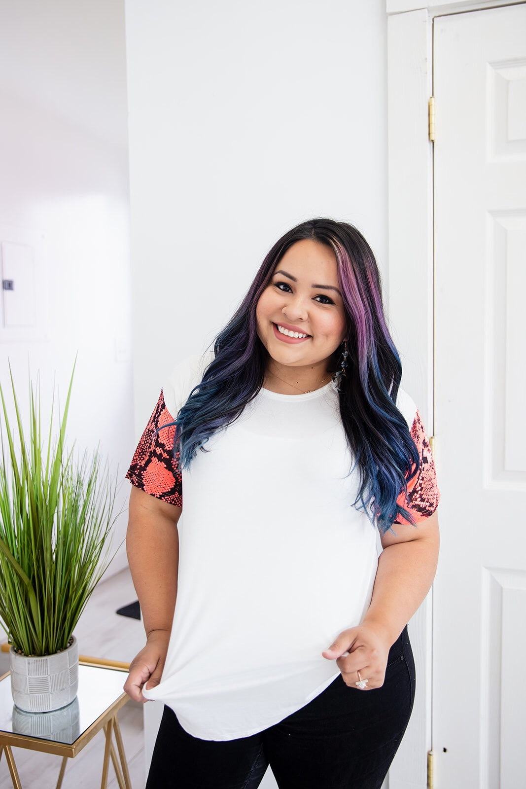 Neon Coral Snake Contrast Top