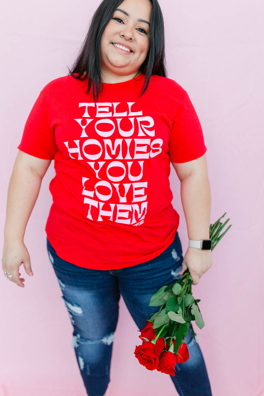 TABY ORIGINAL: Tell Your Homies You Love Them RELAXED Tee In RED***