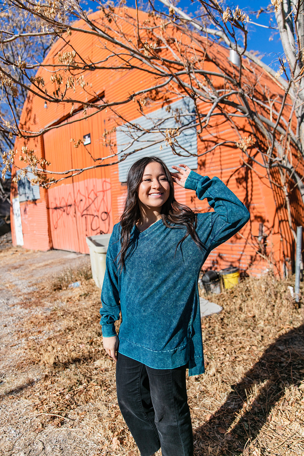 At First Sight Acid Wash Pullover IN AQUA*** RESTOCKED***