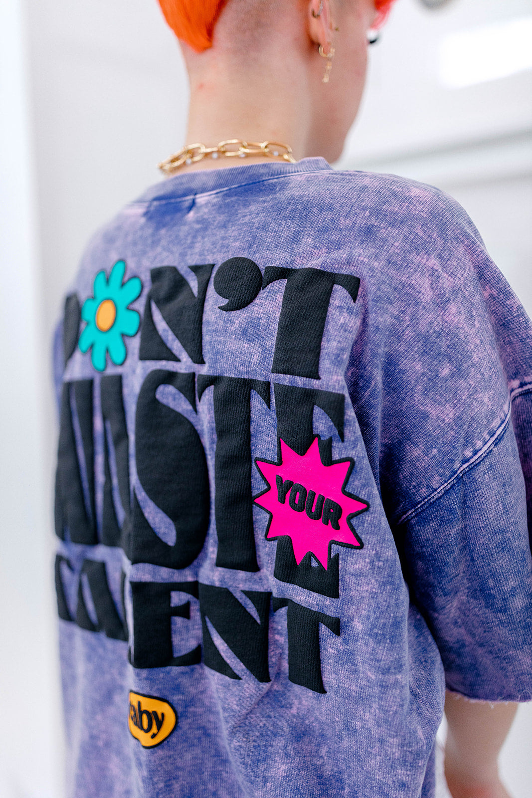 TABY ORIGINAL: DON’T WASTE YOUR TALENT BOYFRIEND TEE IN BLUEBERRY ACID WASH + EXTREME PUFF***