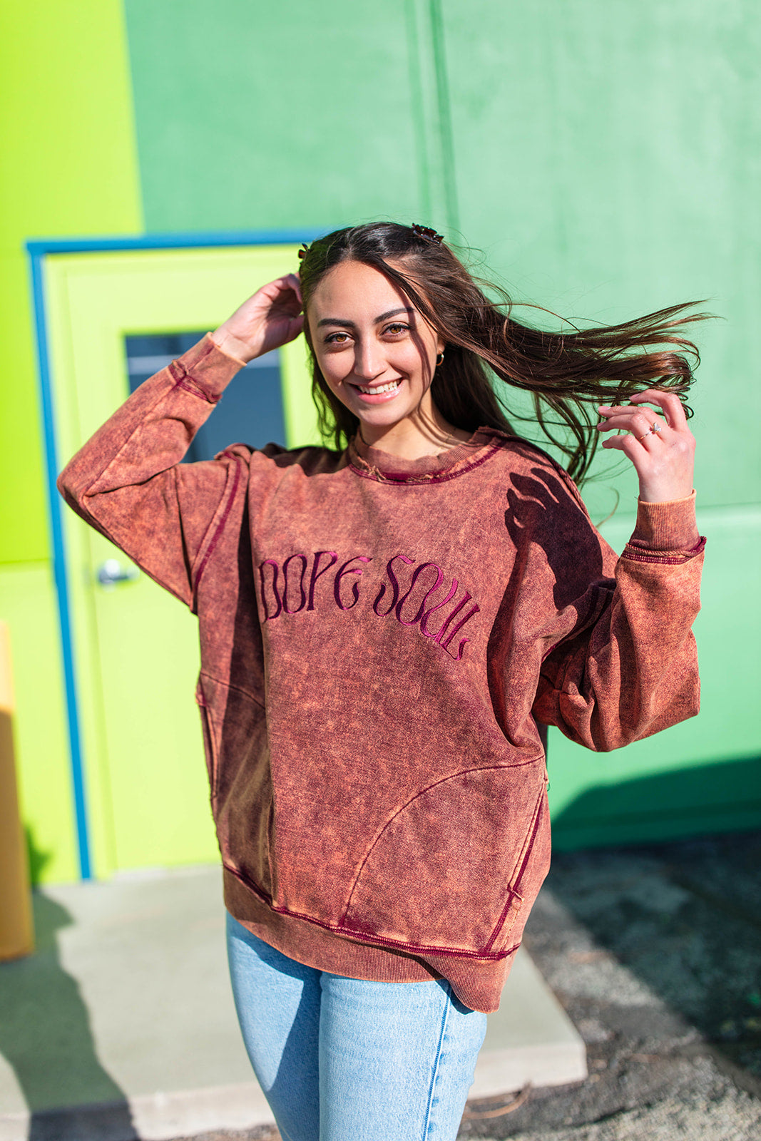 TABY ORIGINAL DESIGN: Dope Soul Acid Wash Pullover EMBROIDERED***