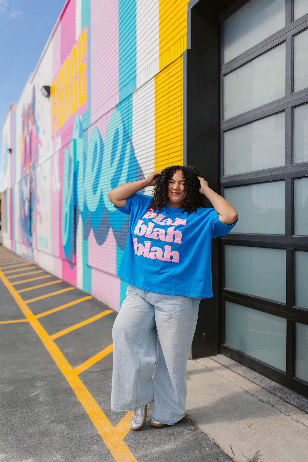 TABY ORIGINAL: BLAH BLAH  Boxy Tee In HAWAII BLUE*** 2 sided flippable neckline***