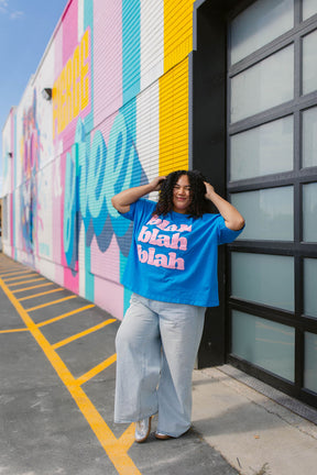 TABY ORIGINAL: BLAH BLAH  Boxy Tee In HAWAII BLUE*** 2 sided flippable neckline***