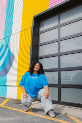 TABY ORIGINAL: BLAH BLAH  Boxy Tee In HAWAII BLUE*** 2 sided flippable neckline***