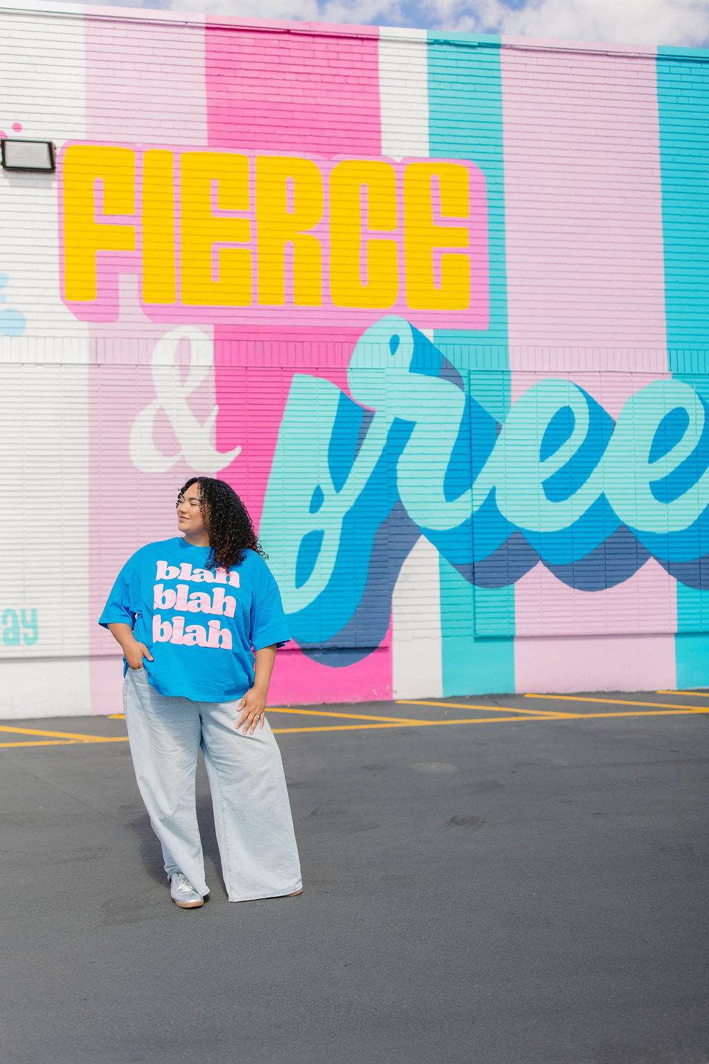 TABY ORIGINAL: BLAH BLAH  Boxy Tee In HAWAII BLUE*** 2 sided flippable neckline***