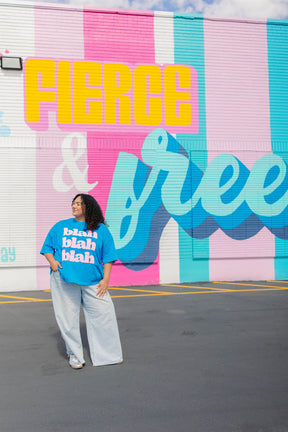 TABY ORIGINAL: BLAH BLAH  Boxy Tee In HAWAII BLUE*** 2 sided flippable neckline***