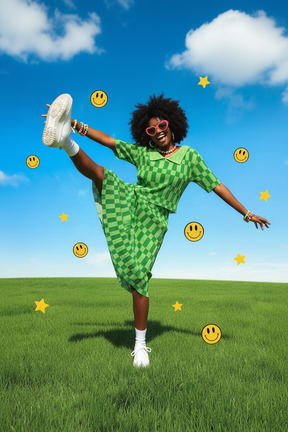 TABY ORIGINAL: Green Grid Plisse Skirt Set In Sizes XS-5X***