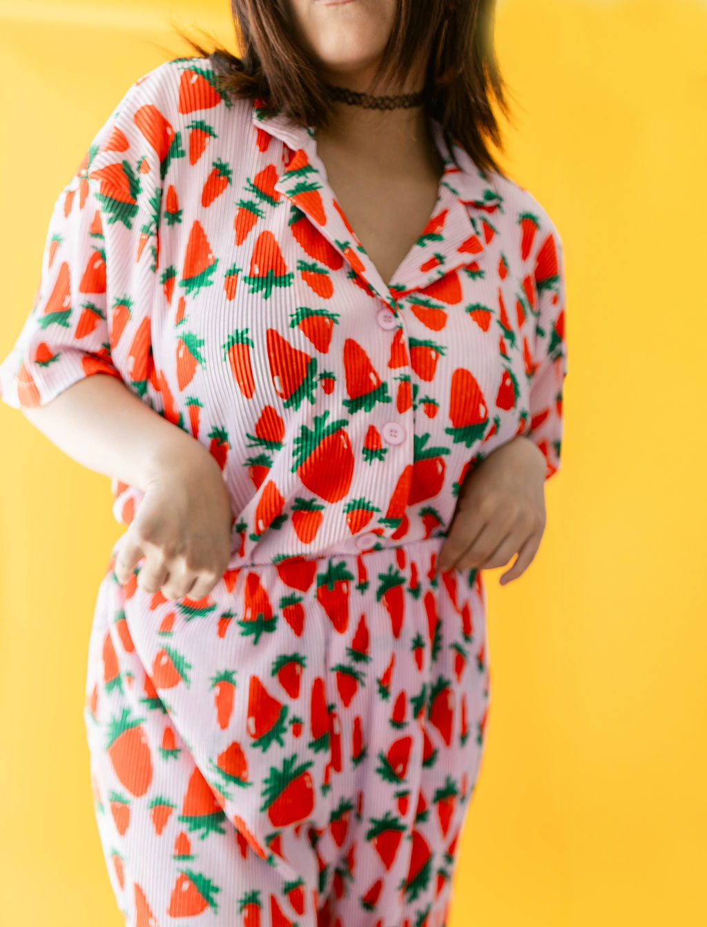 TABY ORIGINAL: Strawberry Fields Plisse Pant Set In Sizes XS-5X***