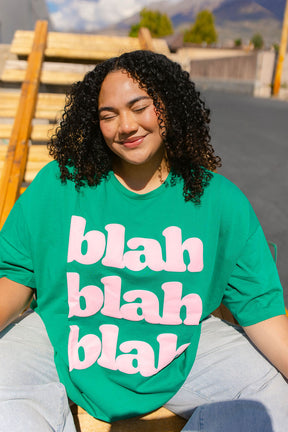 TABY ORIGINAL: BLAH BLAH Blah Boxy Tee In WATERMELON** 2 sided flippable neckline***