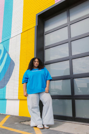 TABY ORIGINAL: BLAH BLAH  Boxy Tee In HAWAII BLUE*** 2 sided flippable neckline***