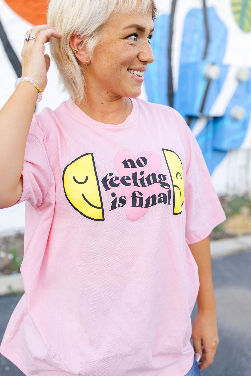 TABY ORIGINAL: No Feeling Is Final Boxy Tee In PINK***