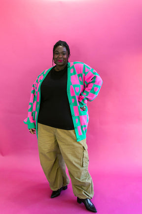 TABY ORIGINAL: Radical Self Love Cardigan In GREEN & PINK*** Sizes XS-5X!***