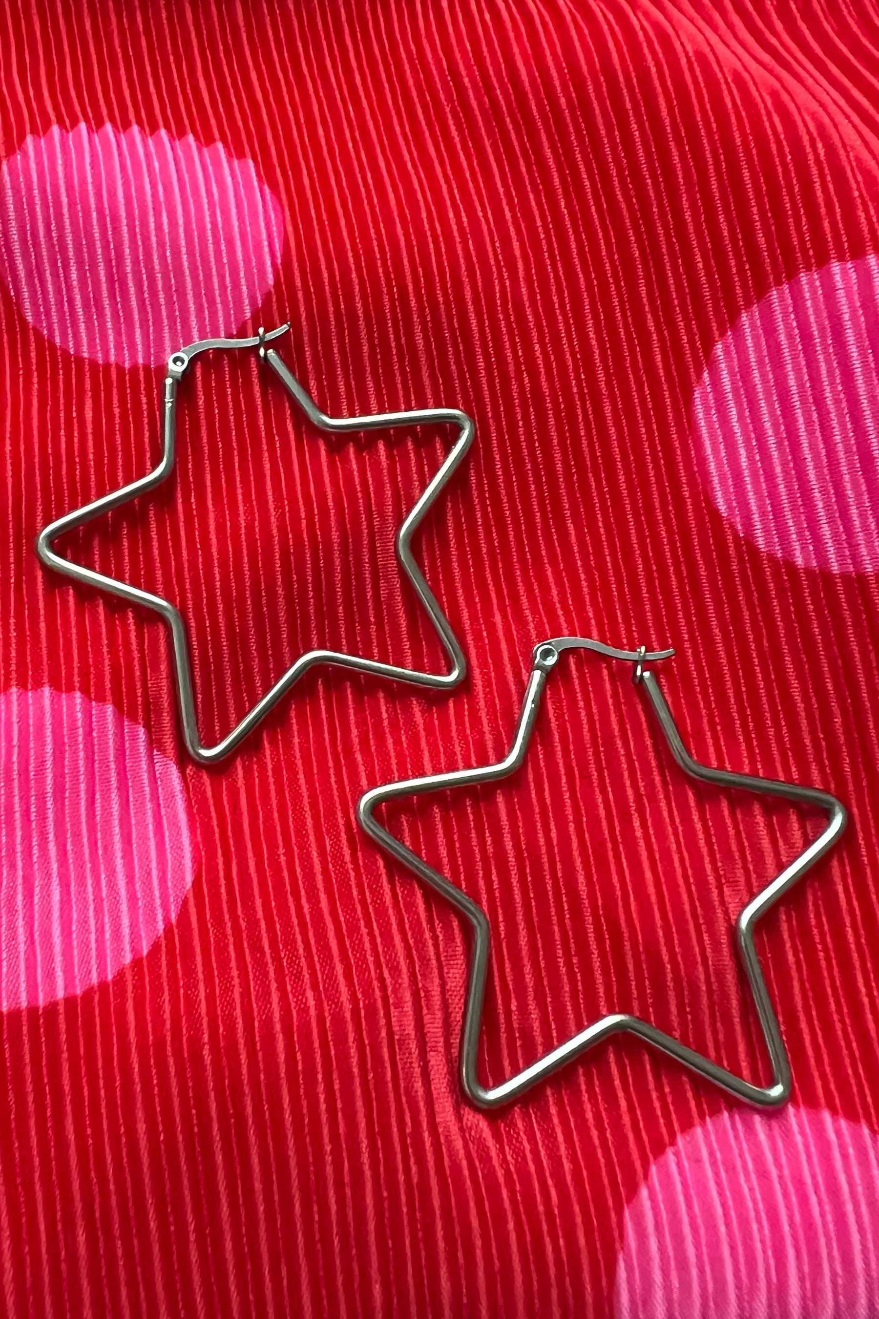 Star Gazing Hoop Earrings In Color Silver PREORDER***