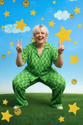 TABY ORIGINAL: Green Grid Plisse Pant Set in Sizes XS-5X***