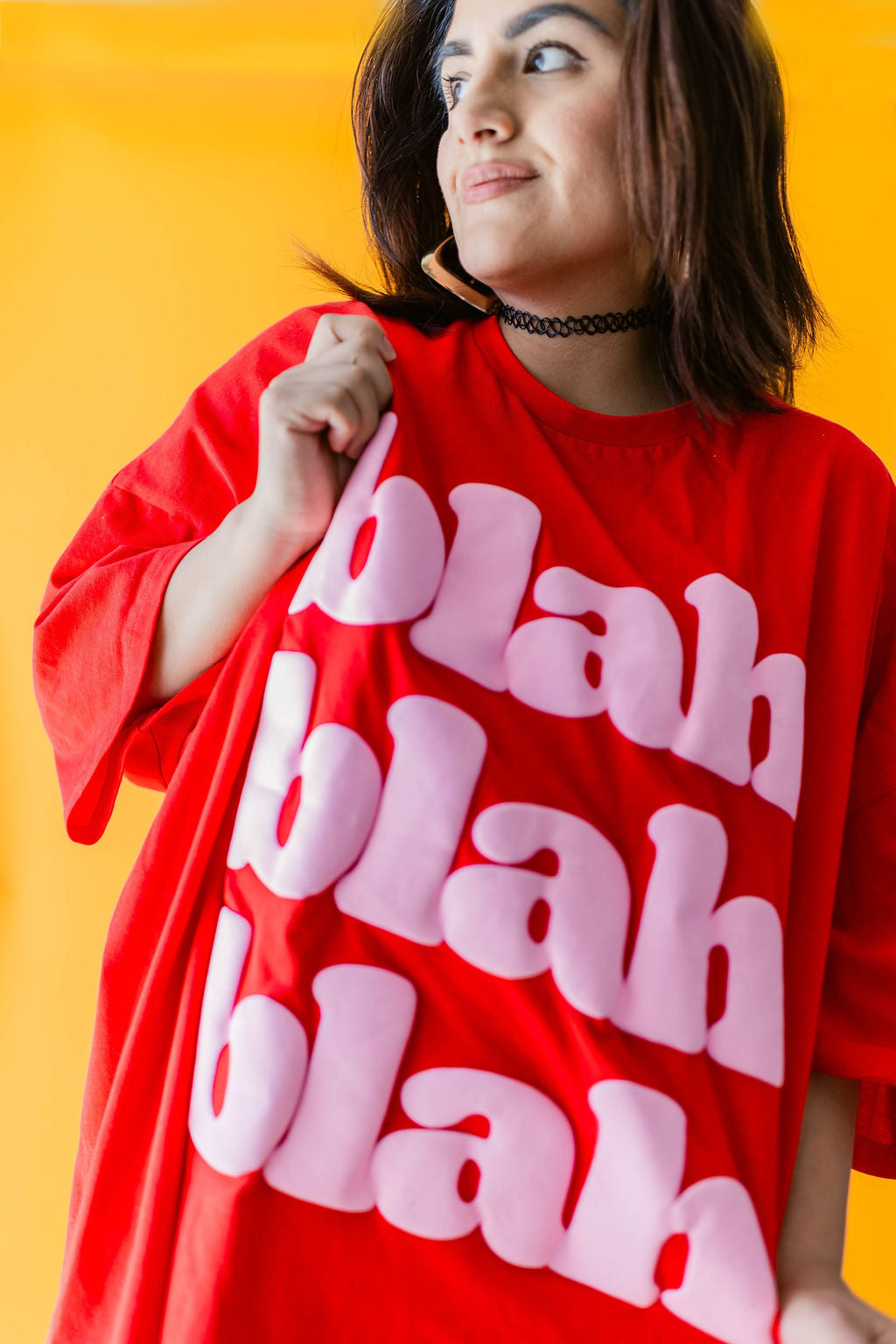 TABY ORIGINAL: BLAH BLAH Blah Boxy Tee In Sizes XS-5X!** 2 sided flippable neckline***
