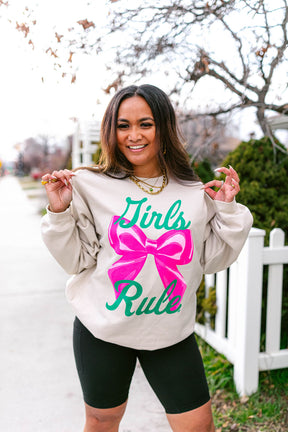 TABY ORIGINAL: Girls Rule Pullover Crew Neck in SAND*** In Sizes XS-5X!***