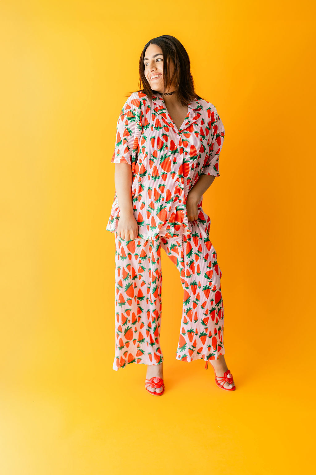 TABY ORIGINAL: Strawberry Fields Plisse Pant Set In Sizes XS-5X***
