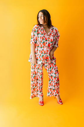 TABY ORIGINAL: Strawberry Fields Plisse Pant Set In Sizes XS-5X***