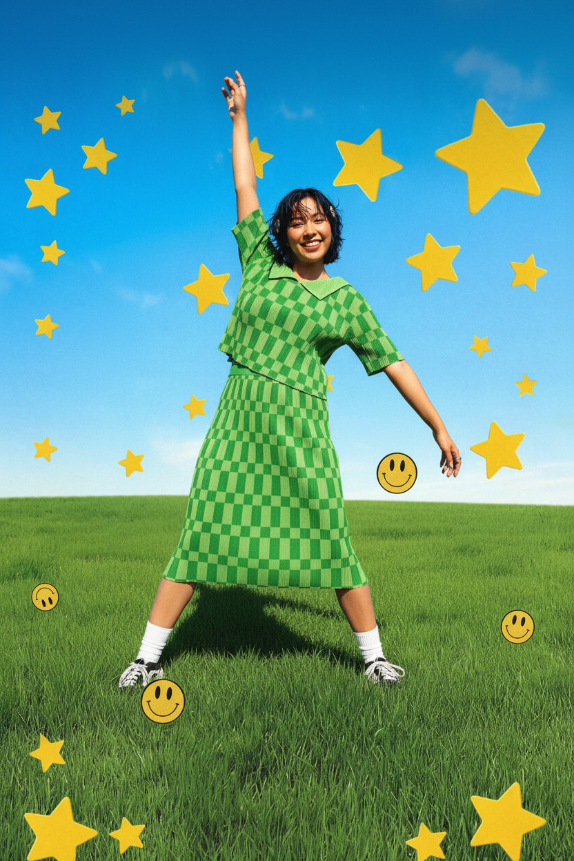 TABY ORIGINAL: Green Grid Plisse Skirt Set In Sizes XS-5X***