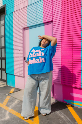 TABY ORIGINAL: BLAH BLAH  Boxy Tee In HAWAII BLUE*** 2 sided flippable neckline***