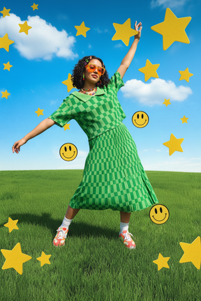 TABY ORIGINAL: Green Grid Plisse Skirt Set In Sizes XS-5X***