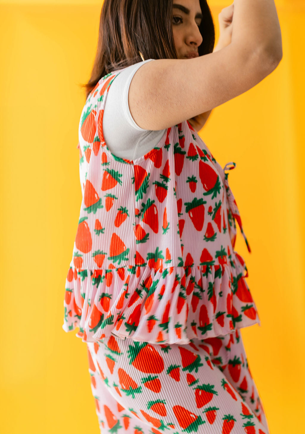 TABY ORIGINAL: Strawberry Fields Plisse Short/Vest Set In Sizes XS-5X!***