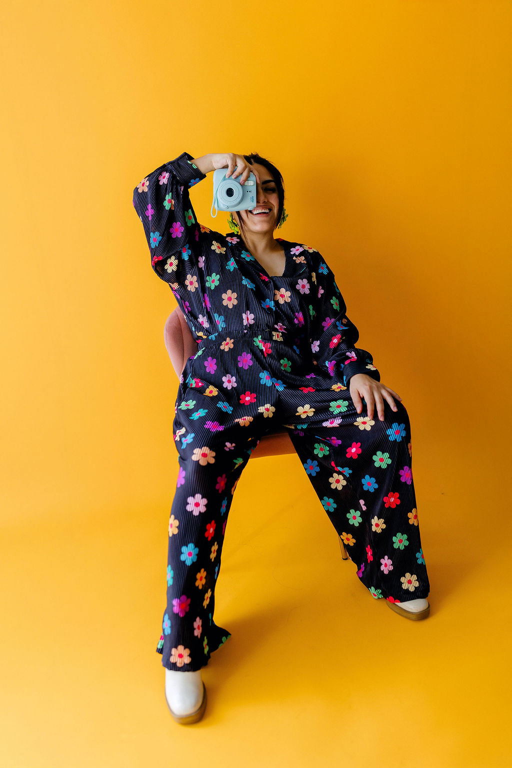 TABY ORIGINAL: Long Sleeve I Feel Bonita Plisse Pant Set In BLACK & in Sizes XS-5X***