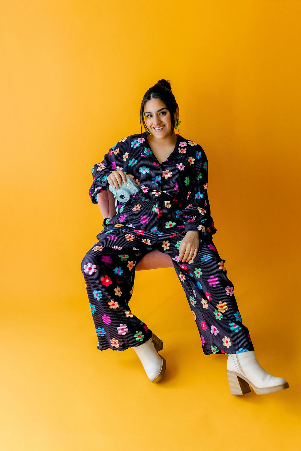 TABY ORIGINAL: Long Sleeve I Feel Bonita Plisse Pant Set In BLACK & in Sizes XS-5X***