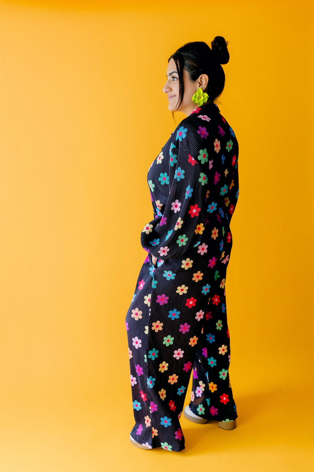 TABY ORIGINAL: Long Sleeve I Feel Bonita Plisse Pant Set In BLACK & in Sizes XS-5X***
