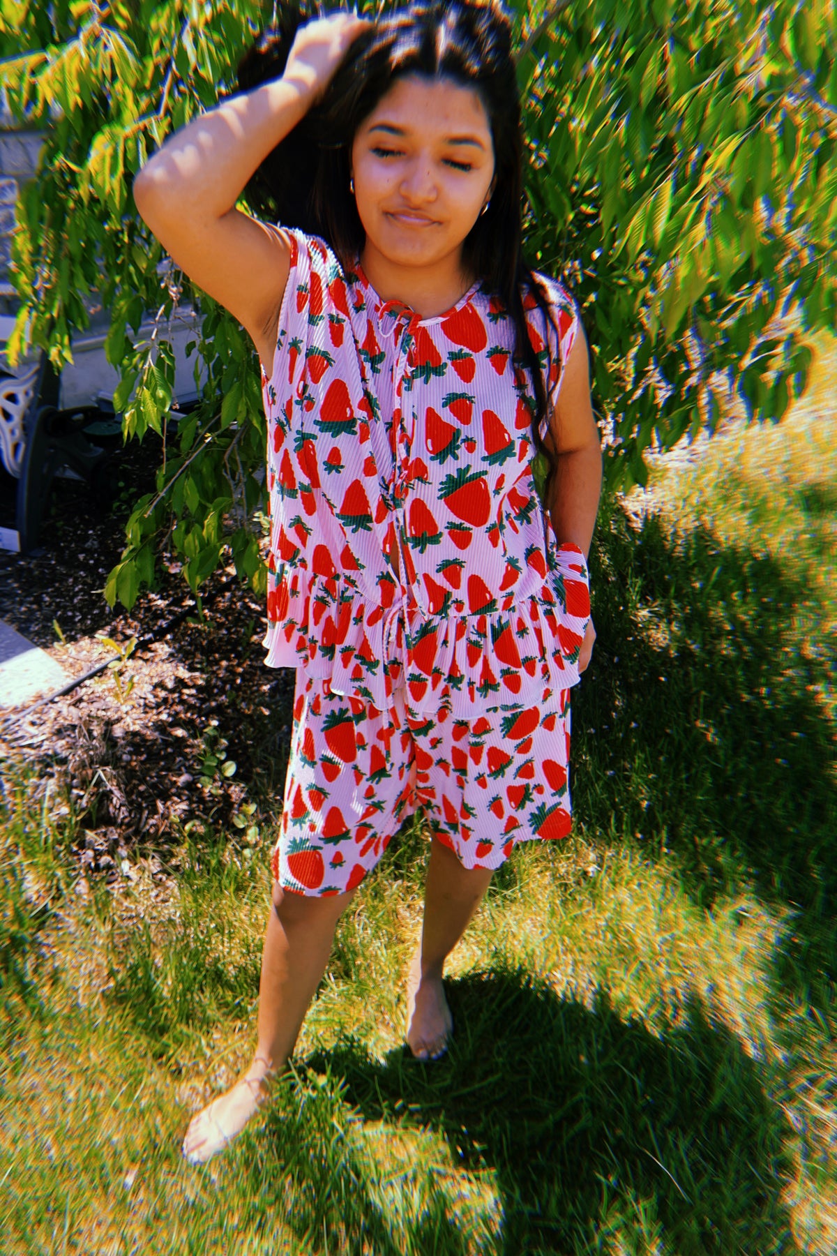 TABY ORIGINAL: Strawberry Fields Plisse Short/Vest Set In Sizes XS-5X!***