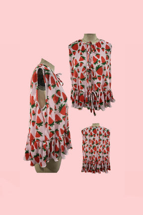 TABY ORIGINAL: Strawberry Fields Plisse Short/Vest Set In Sizes XS-5X!***