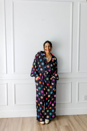 TABY ORIGINAL: Long Sleeve I Feel Bonita Plisse Pant Set In BLACK & in Sizes XS-5X***