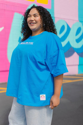 TABY ORIGINAL: BLAH BLAH  Boxy Tee In HAWAII BLUE*** 2 sided flippable neckline***