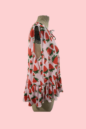 TABY ORIGINAL: Strawberry Fields Plisse Short/Vest Set In Sizes XS-5X!***