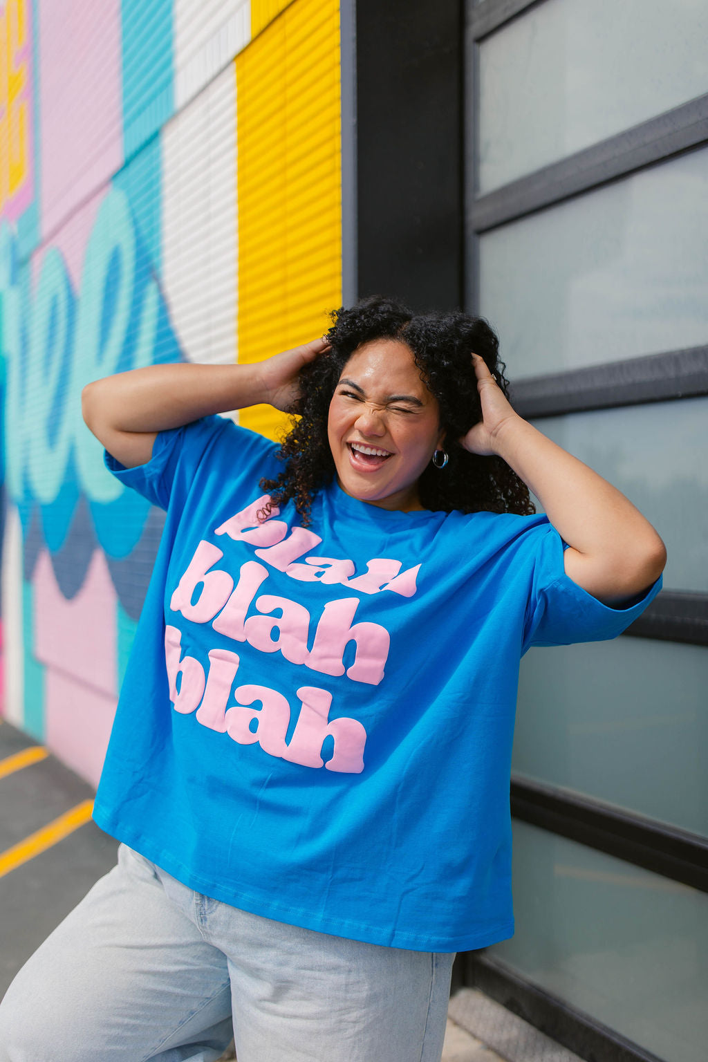 TABY ORIGINAL: BLAH BLAH  Boxy Tee In HAWAII BLUE*** 2 sided flippable neckline***